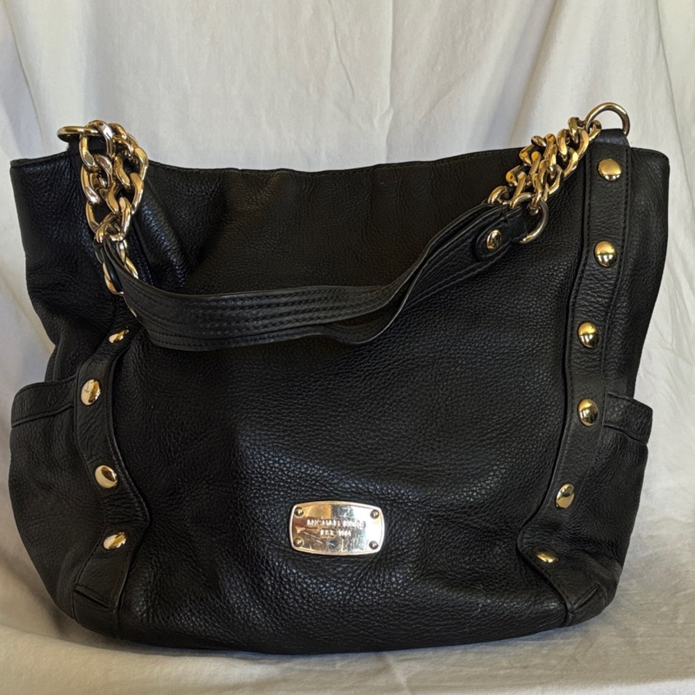 Michael Kors Black Shoulder Bag with Gold Details